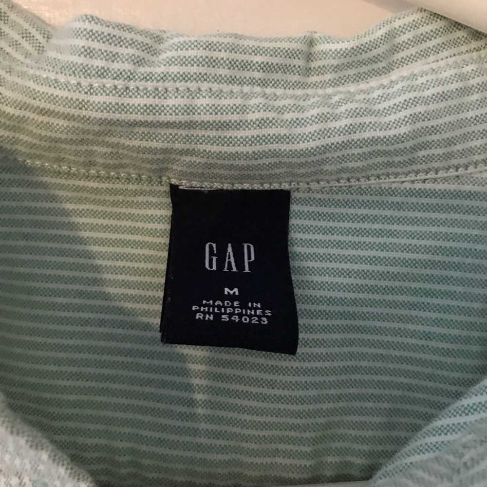 Medium Gap Green/White Striped Button Down Shirt - image 3